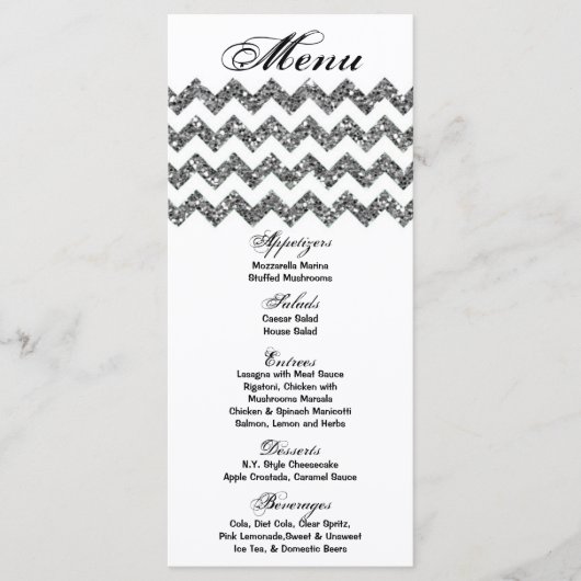 25 menukaarten Silver Glitter Chevron Zig Zag Prin Menu (Voorkant)