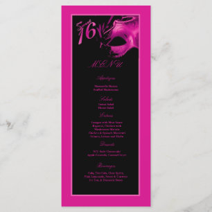 25 menukaarten Sweet 16 Hot Pink Black Party Menu