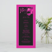 25 menukaarten Sweet 16 Hot Pink Black Party Menu (Staand voorkant)