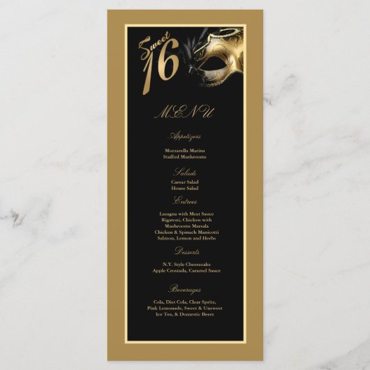 25 Menukaarten Sweet 16 Paarse Gold Party Menu (Voorkant)