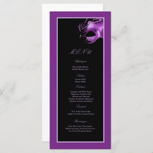 25 Menukaarten Sweet 16 Paarse Lila Black Party Menu (Voorkant / Achterkant)