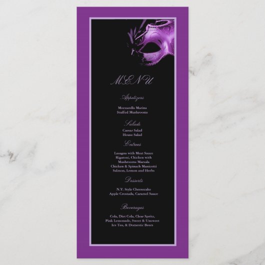 25 Menukaarten Sweet 16 Paarse Lila Black Party Menu (Voorkant)