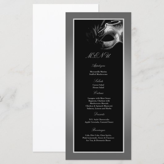 25 menukaarten - Sweet 16 Silver Black Party Menu (Voorkant / Achterkant)