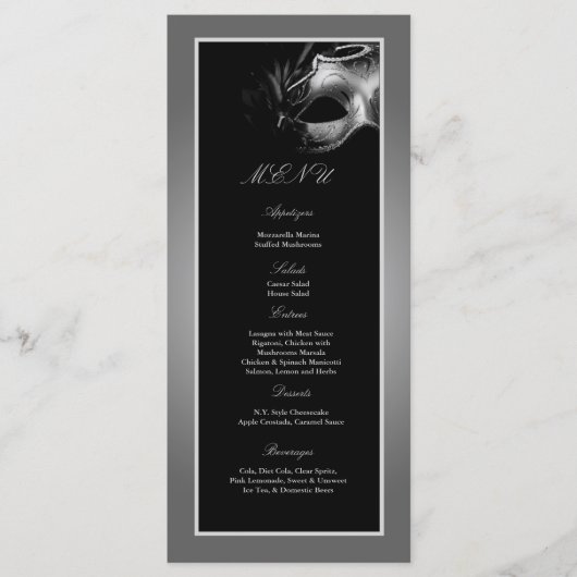 25 menukaarten - Sweet 16 Silver Black Party Menu (Voorkant)