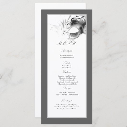 25 menukaarten Sweet 16 Silver White Party Menu (Voorkant / Achterkant)