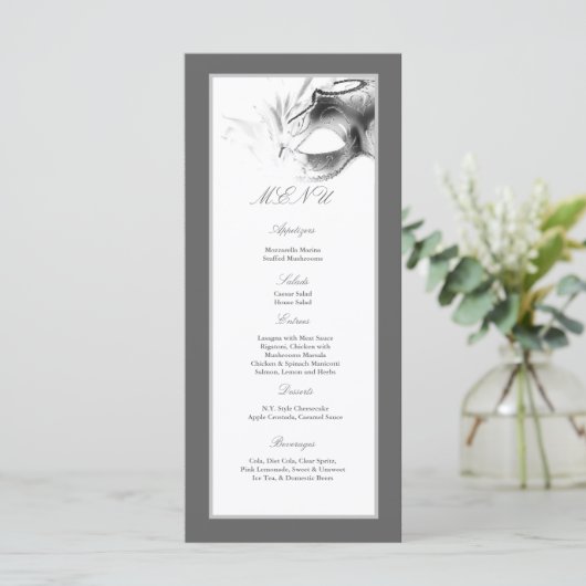 25 menukaarten Sweet 16 Silver White Party Menu (Staand voorkant)