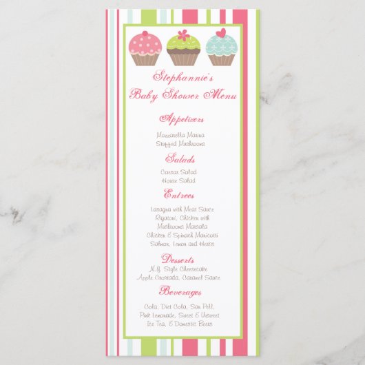 25 Menukaarten Tea Party roze pastaart Menu (Voorkant)