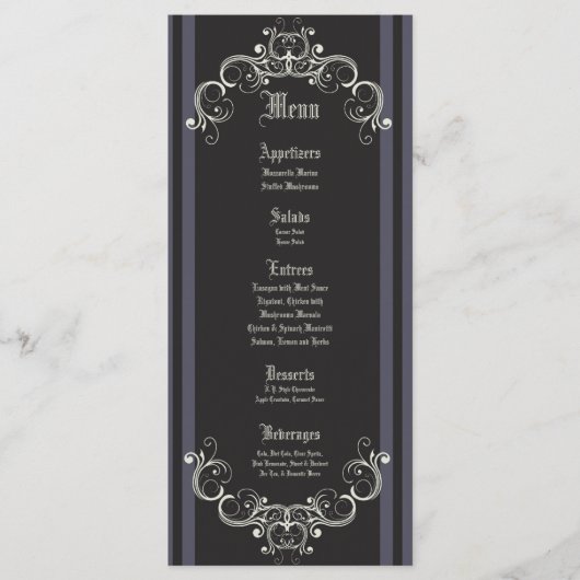 25 Menukaarten Zwart Stropdas Affair Filigree Scro Menu (Voorkant)