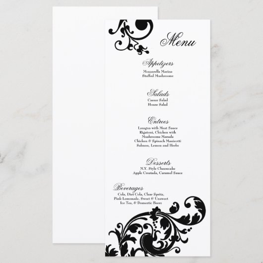 25 Menukaarten Zwart wit Floral Filigree Flower Menu (Voorkant / Achterkant)