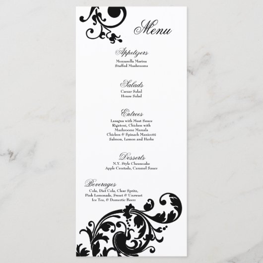 25 Menukaarten Zwart wit Floral Filigree Flower Menu (Voorkant)