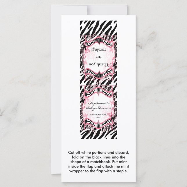 25 Mint Matchbooks Girly Butterfly Zebra Print (Voorkant)