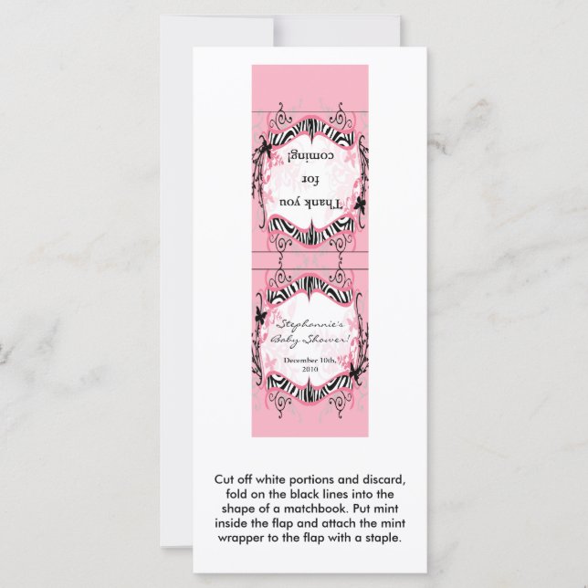 25 Mint Matchbooks Girly Butterfly Zebra Print (Voorkant)