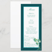 25 Moderne Blauwgroen Peacock Wedding Menu Labels (Voorkant / Achterkant)