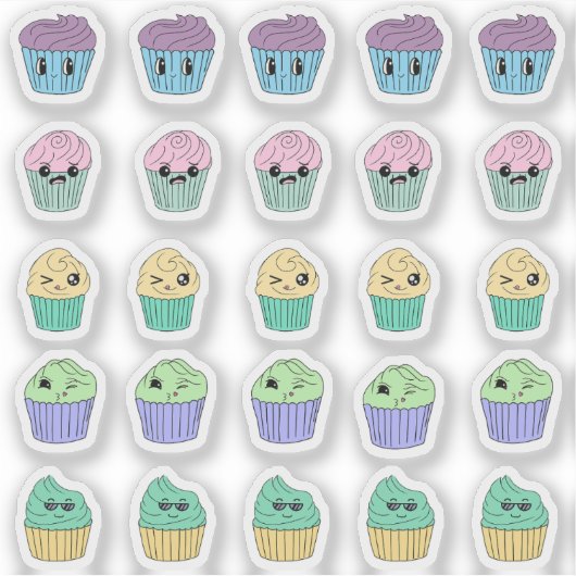25 Mooie Kawaii Cupcake Stickers Vel (Voorkant)