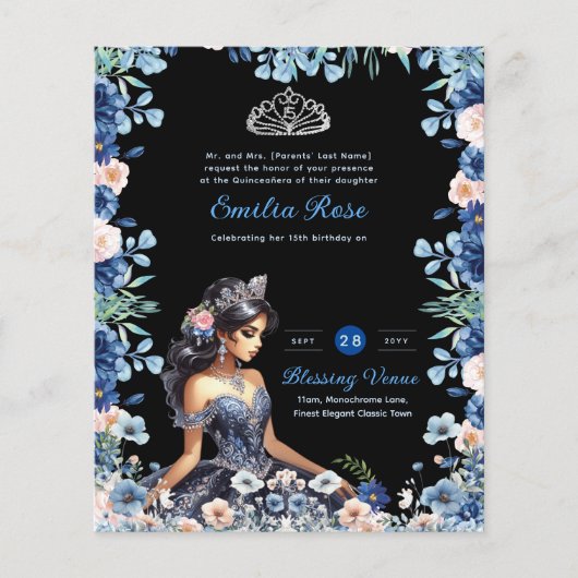 25 Navy Blauwe Quinceanera Jurk Bloemrozen Flyer (Voorkant)