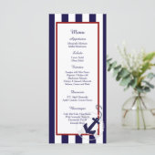 25 Navy Blue Anchor Nautische Wedding Menu Kaarten (Staand voorkant)