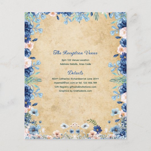 25 Navyblauwe Quinceanera-jurk Bloemrozen Flyer (Achterkant)