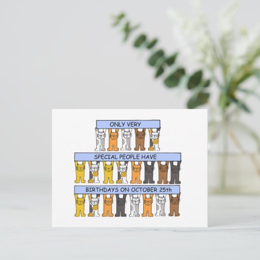 25 oktober Verjaardag Schattigee Cartoon Katten Briefkaart (Staand voorkant)