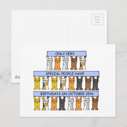 25 oktober Verjaardag Schattigee Cartoon Katten Briefkaart (Voorkant / Achterkant)