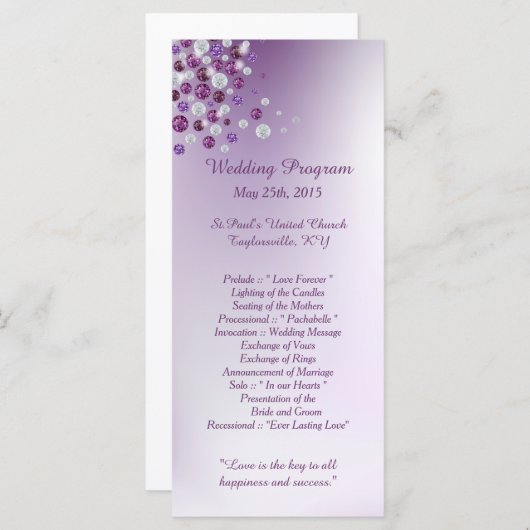 25 Paarse huwelijksprogramma's rond diamant Programmakaart (Voorkant / Achterkant)