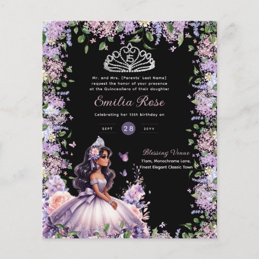25 Paarse Sering Quinceanera Jurk Bloemige Wisteri Flyer (Voorkant)