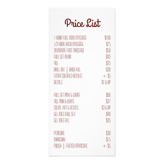 25 Pack Zakelijke prijslijst Tarwe op Burlap Sack  Reclamekaart (Achterkant)