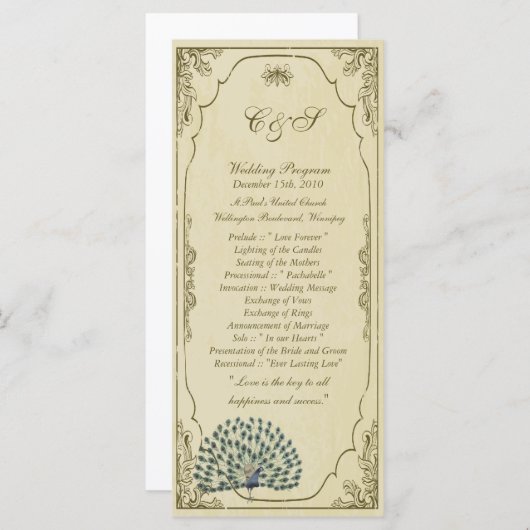 25  pauw bruiloft programma's (Voorkant / Achterkant)