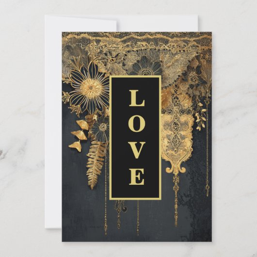 *~ 25 QR RSVP AR26 Gouden kant LIEFDE Luxe bruilof Kaart (Voorkant)