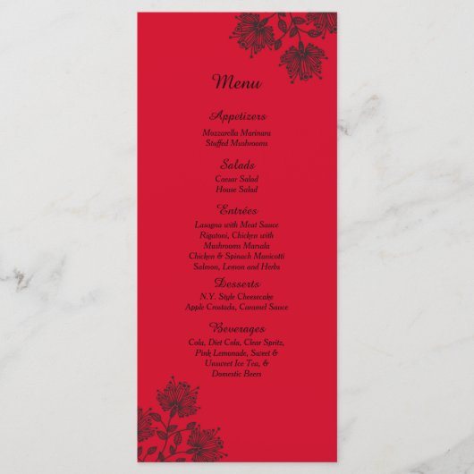 25 rode en zwarte bloemenmenu Kaarten (Voorkant)