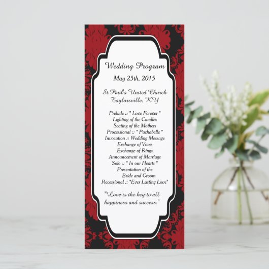 25 Romantic Red Damask Wedding Programma's (Staand voorkant)