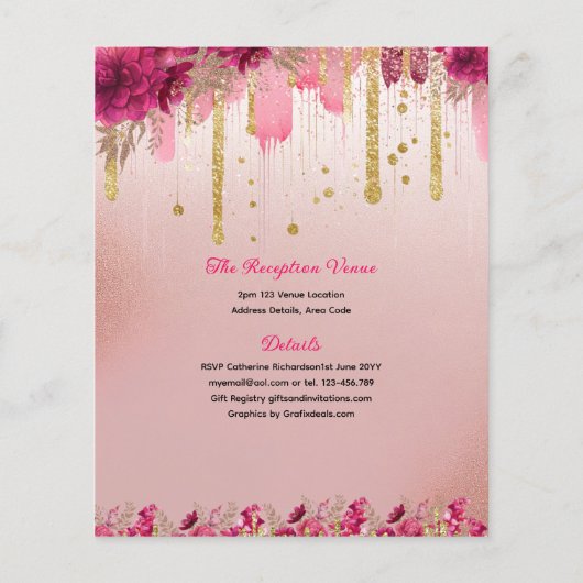 25 Roze Roze Gouden Quinceanera Jurk Bloem Flyer (Achterkant)