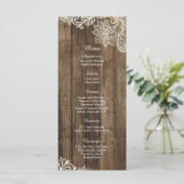 25 Rustieke Houten Kant Country Wedding Menu Kaart (Staand voorkant)