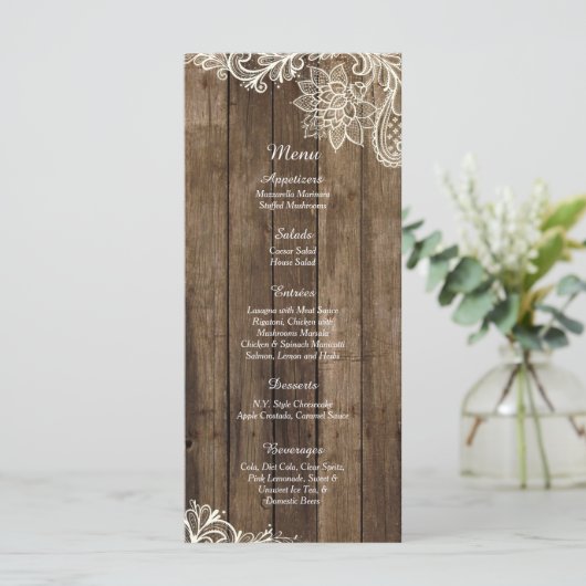 25 Rustieke Houten Kant Country Wedding Menu Kaart (Staand voorkant)