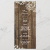 25 Rustieke Houten Kant Country Wedding Menu Kaart (Voorkant)