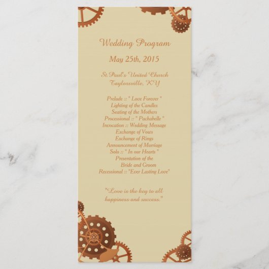 25 Steampunk Cogs and Gears Wedding Programma's (Voorkant)