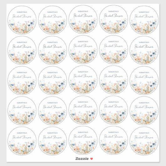25 Stof Blauw Waterverf Wildbloem Bruidsdouche Sticker (Vel)