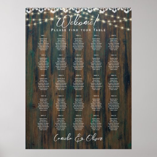 25 Tabel Elegant RUSTIC Herfst Zitkaarten Poster (Voorkant)