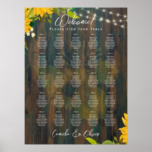 25 Tabel Elegant RUSTIC Herfst Zitkaarten Poster (Voorkant)