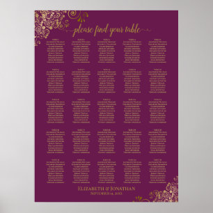 25 Tabel Gold Cassis Paars Wedding Seating Chart Poster