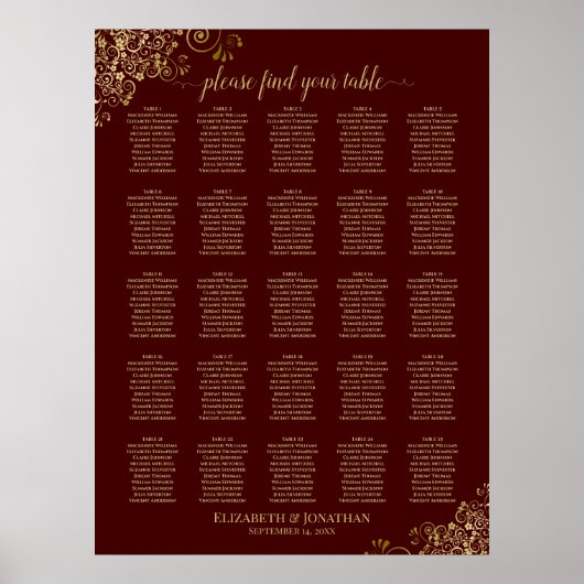 25 Tabel Gold- en Auburn bruin bruiloft Poster (Voorkant)