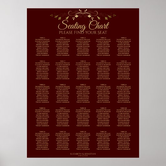 25 Tabel Gold- en Auburn bruin bruiloft Poster (Voorkant)