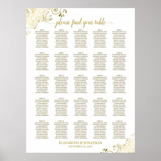 25 Tabel Gold & White Wedding Seating Chart Poster (Voorkant)