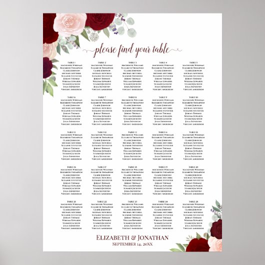 25 Tabel Rood- en roze roze weddenschappen Poster (Voorkant)