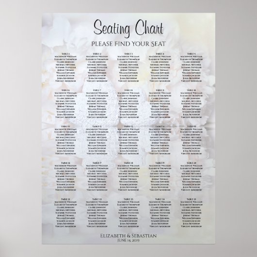 25 Tabel White Reflections Wedding Seating Chart Poster (Voorkant)