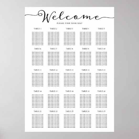 25 Tabel Zetel Bekijk uw Zetel Welkomstwoord Poster (Voorkant)