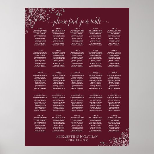 25 Tabel Zilveren en Bourgogne Weddenschappen Poster (Voorkant)