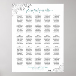 25 Tafel Brouwbare bruiloft Zitkaart Wit en Blauwg Poster