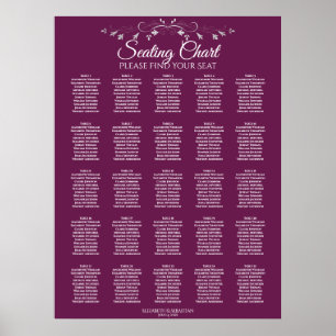 25 Tafel Elegant Cassis Wedding Seating Chart Poster