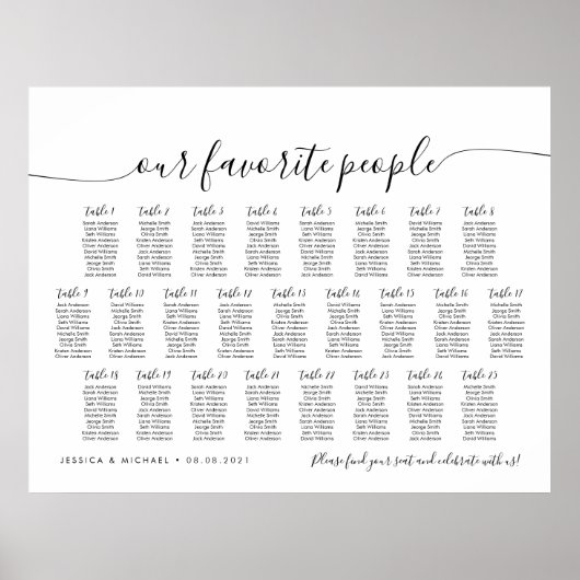 25 Tafel Elegant Onze Favoriete Mensen Zittingkaar Poster (Voorkant)