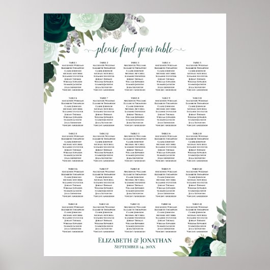 25 Tafel Emerald Boho Bloemen Bruiloft Zitkaarten Poster (Voorkant)